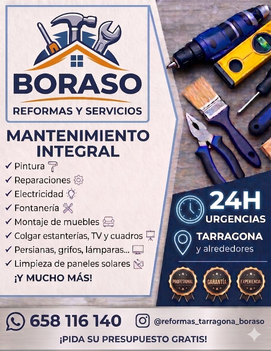 Cartel BORASO Reformas — Mantenimiento integral en Tarragona: pintura, electricidad, fontanería y más
